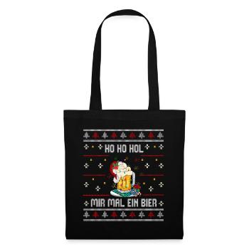 Ho Ho Hol – Bierkrug mit Lichterkette und Mütze - Stoffbeutel - Schwarz - Vorne