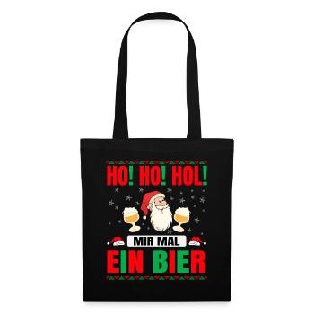 Ho! Ho! Hol! Weihnachtsmann mit zwei Biergläsern - Stoffbeutel - Schwarz - Vorne
