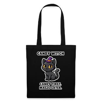 Candy Witch – lustige Halloween-Hexen-Gruppenkatze - Stoffbeutel - Schwarz - Vorne