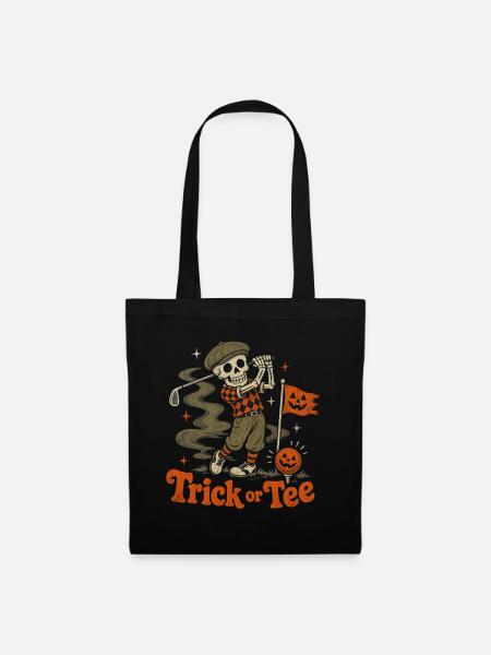 Halloween Golf Skelett Golfer Retro - Stoffbeutel - Schwarz