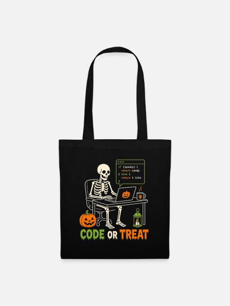 Halloween Programmierer Skelett Code or Treat - Stoffbeutel - Schwarz