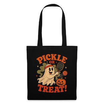 Halloween Pickleball Geist Kürbis Pickle or Treat - Stoffbeutel - Schwarz - Vorne