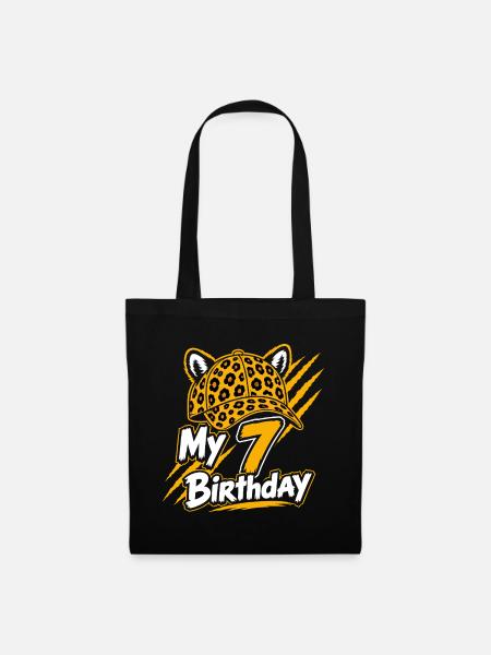 My 7 Birthday Leopard Cap Party - Stoffbeutel - Schwarz
