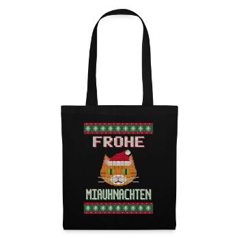 Frohe Miauhnachten - Katze Ugly Sweater - Stoffbeutel - Schwarz - Vorne