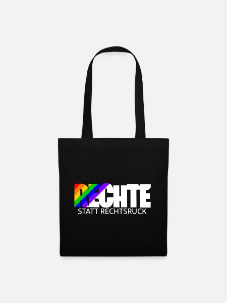 Menschenrechte statt Rechtsruck - Regenbogen - Stoffbeutel - Schwarz
