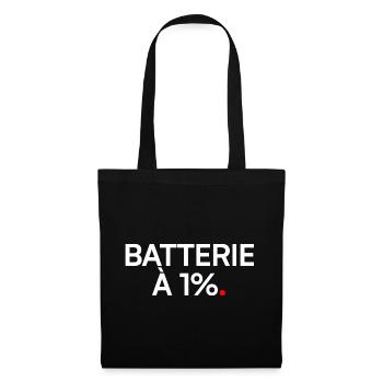 Batterie bei 1 % Humor-Müdigkeitsarbeit - Stoffbeutel - Schwarz - Vorne