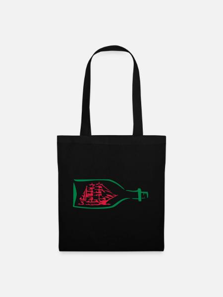 Schiff Flaschenschiff Geschenk - Stoffbeutel - Schwarz