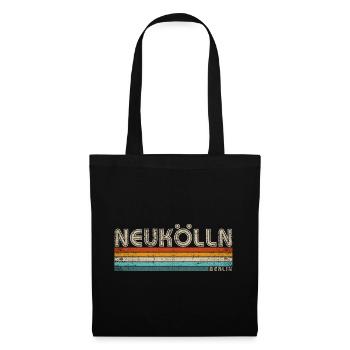 Neukölln Berlin Hauptstadt Bezirk Kiez Retro 80er - Stoffbeutel - Schwarz - Vorne