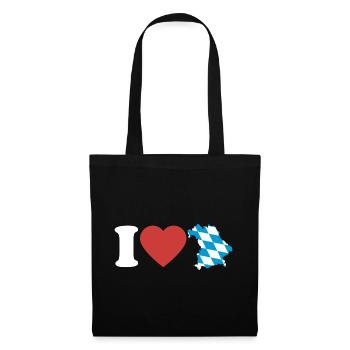 J’aime la Bavière | Cœur avec carte bleu-blanc - Sac en tissu - noir - Devant