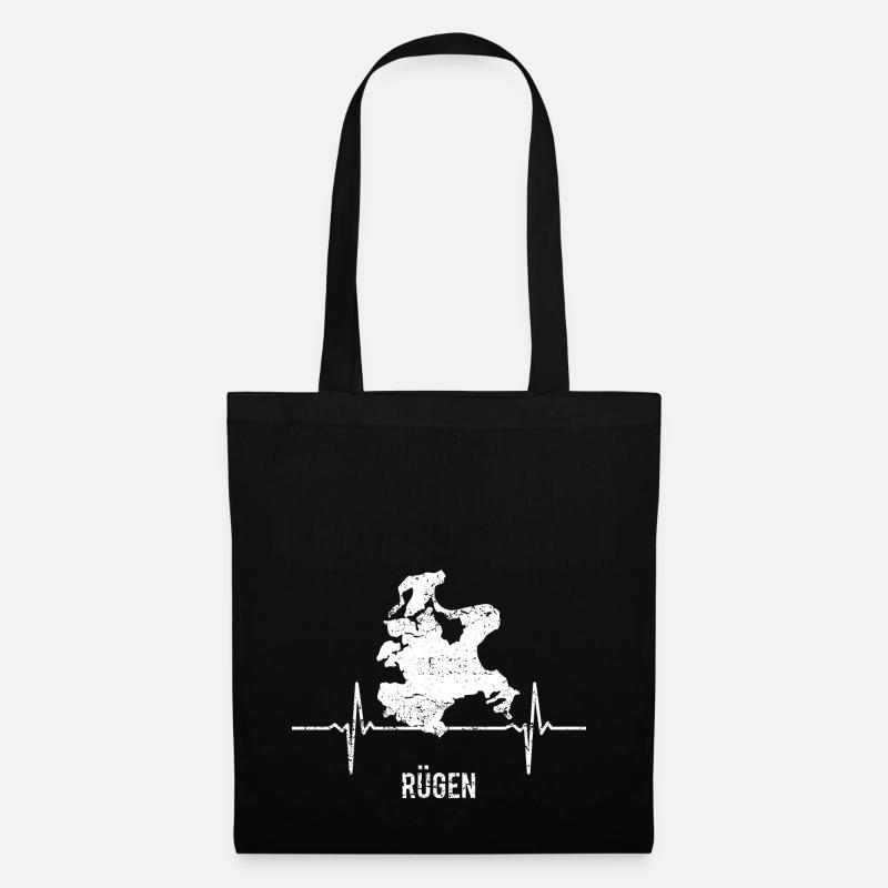 Geschenk, Heartbeat, Insel, Herzschlag, Rügen - Stoffbeutel - Schwarz