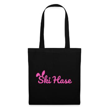 Ski Hase Skihase Party Schnee Winter Piste pink - Stoffbeutel - Schwarz - Vorne