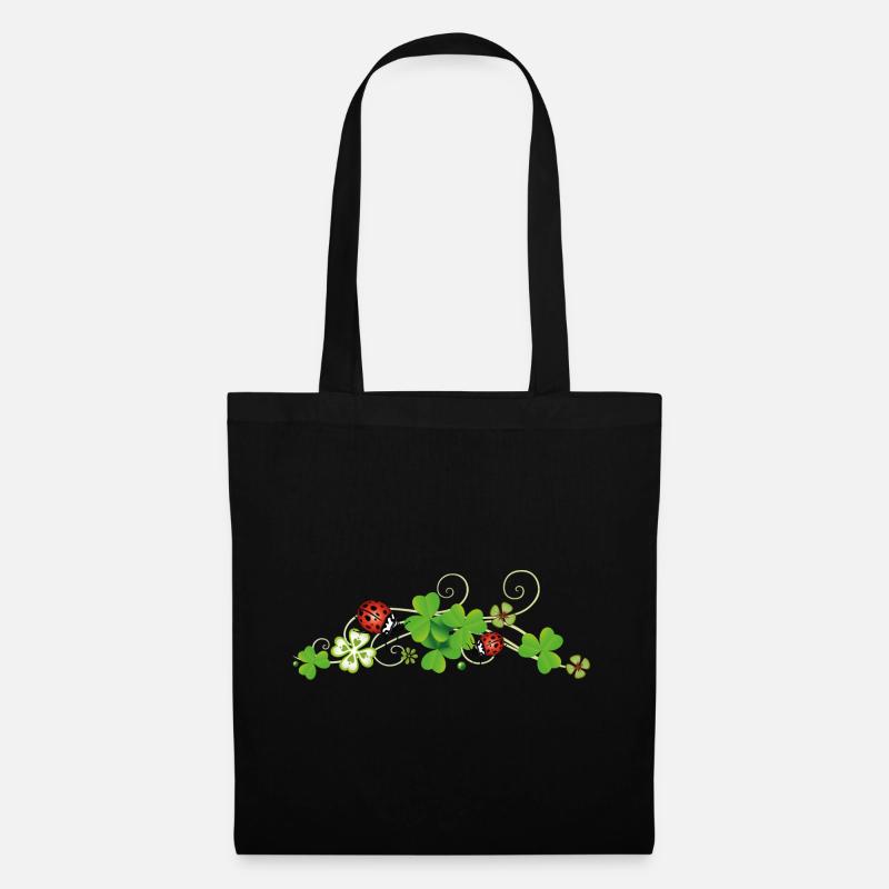 Klee, Glücksklee mit Marienkäfern. Silvester. - Stoffbeutel - Schwarz