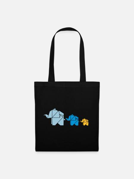 Origami, Elefant, Familie, Natur, Tier, Geschenk - Stoffbeutel - Schwarz