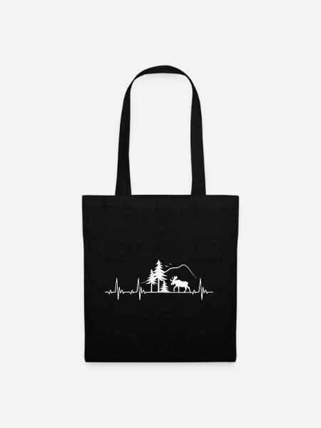 Elch Heartbeat Geschenk - Stoffbeutel - Schwarz