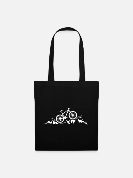Mountainbike in den Bergen Silhouette - Stoffbeutel - Schwarz
