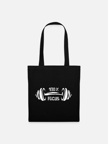 100% focus bodybuilding - fitness sport - Stoffbeutel - Schwarz