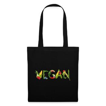 VEGAN Fruit and Vegetable Lettering Illustration - Tote Bag - black - Front