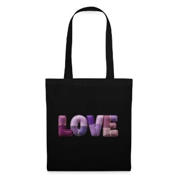 Love Schriftzug Patchwork 3D Stoff Look - Stoffbeutel - Schwarz - Vorne