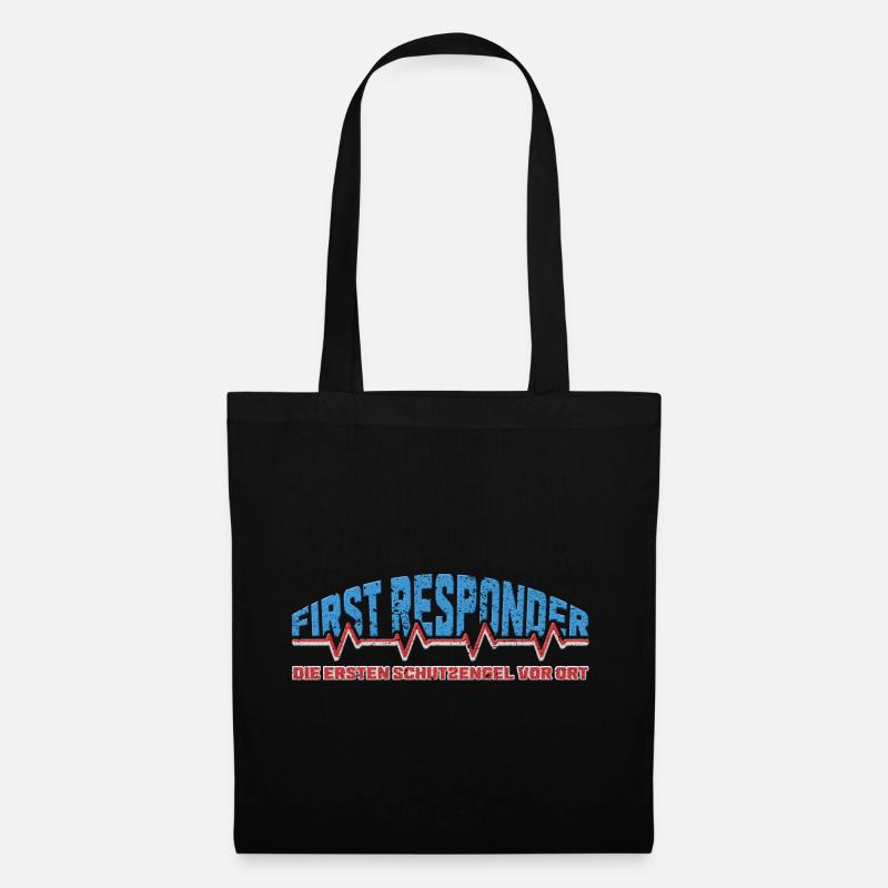 First Responder mit Herzschlag und coolen Spruch - Stoffbeutel - Schwarz