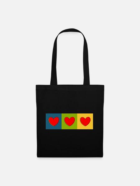 Herz Muster Herzmuster Geschenk Herz  - Stoffbeutel - Schwarz