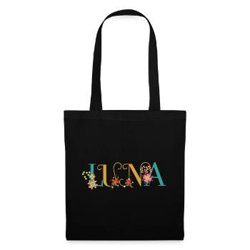 LUNA Name Art With Flowers Embroidered - Tote Bag - black - Front