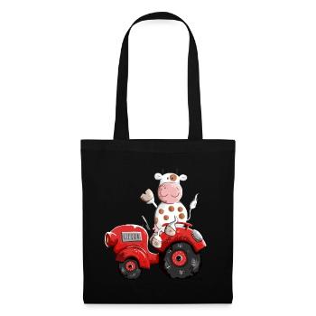 Tracteur Vache - Sac en tissu - noir - Devant