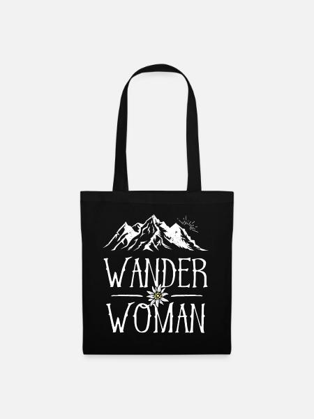 Wander Woman Berge Bergsteigen Wandern Sprüche - Stoffbeutel - Schwarz