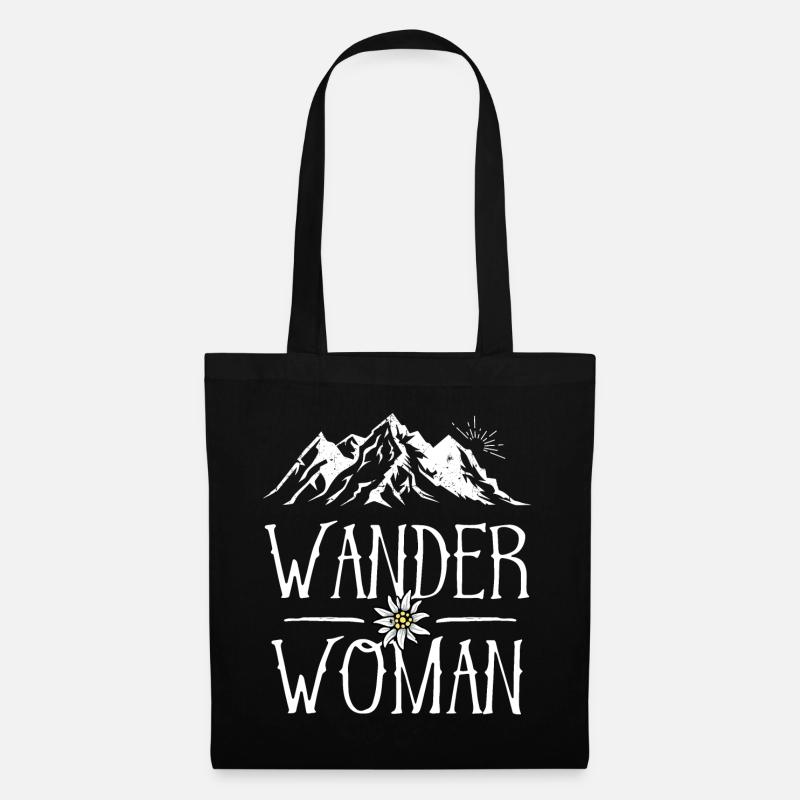 Wander Woman Berge Bergsteigen Wandern Sprüche - Stoffbeutel - Schwarz