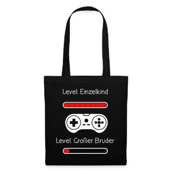 Großer Bruder Level Up Einzelkind Completet Zocker - Stoffbeutel - Schwarz - Vorne