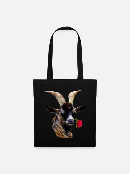 Romantic goat with a rose - Tote Bag - black