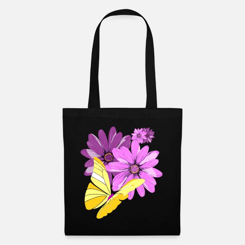 Schmetterling an Blüten - Stoffbeutel - Schwarz