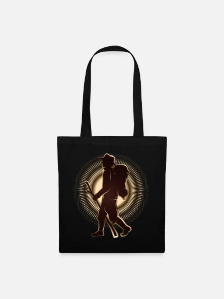 Pilgrim or hiker with walking stick & backpack - Tote Bag - black
