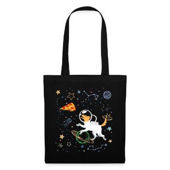 Cartoon Astronaut mit Weltraum und Pizza - Stoffbeutel - Schwarz - Vorne