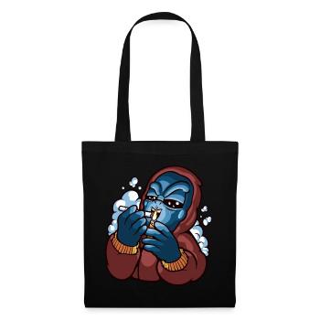 Cannabis Alien Marihuana Weed Kiffer Shirt - Stoffbeutel - Schwarz - Vorne