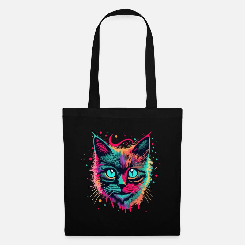 Neon Cat Portrait - Stoffbeutel - Schwarz