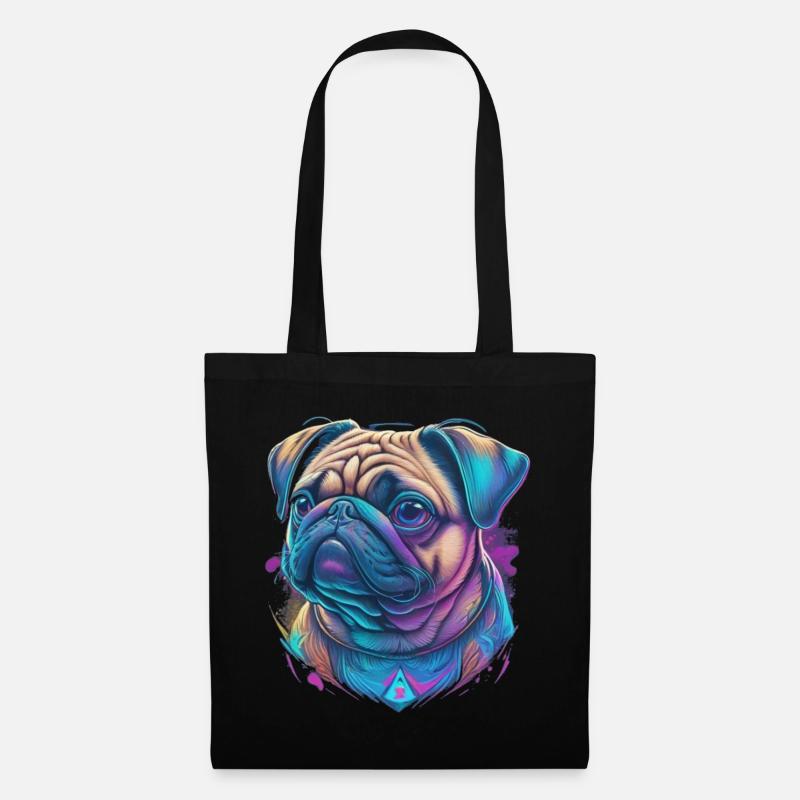 Mops Kopf - Stoffbeutel - Schwarz