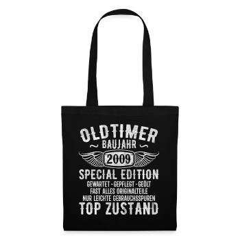 2009 Jahrgang Geburtstag Vintage Retro Geschenk - Stoffbeutel - Schwarz - Vorne