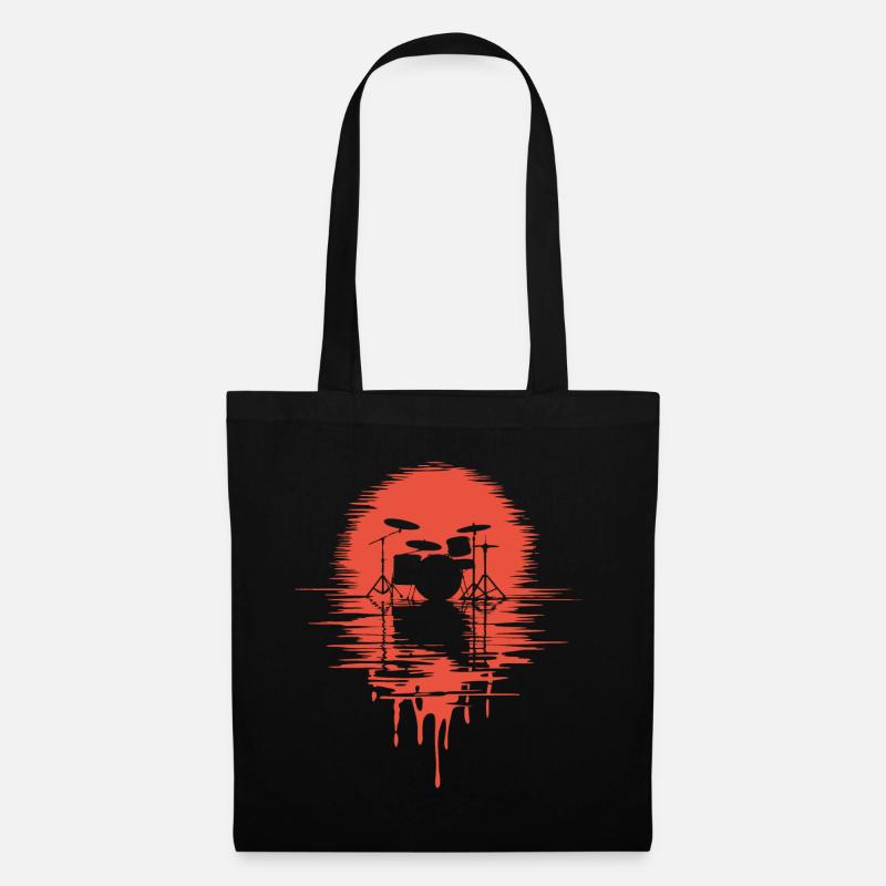 Drumset Silhouette Schlagzeug mit Spiegelung - Stoffbeutel - Schwarz