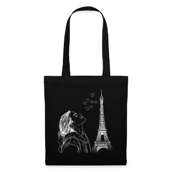 Paris Tour Eiffel France Femme Coeurs Line Art - Sac en tissu - noir - Devant