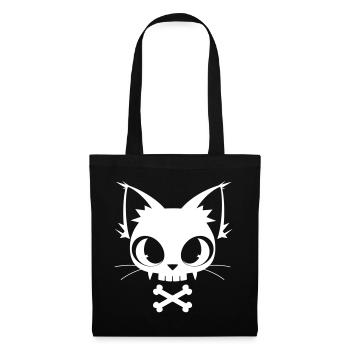 Totenkopf Katze | Kawaii Skull & Bones Motiv - Stoffbeutel - Schwarz - Vorne