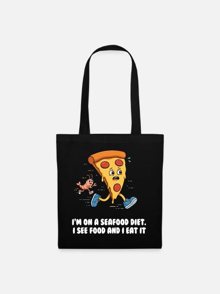 Seafood Diet Wortwitz mit Pizza und Garnele - Stoffbeutel - Schwarz