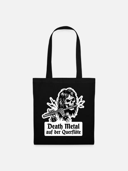 Querflöte Death Metal Totenkopf - Flötist Geschenk - Stoffbeutel - Schwarz
