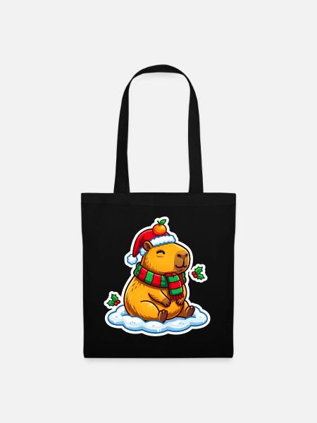 Capybara mit Weihnachtsmütze - Stoffbeutel - Schwarz