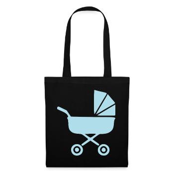 Blauer Kinderwagen Baby Geburt Geschenk  - Stoffbeutel - Schwarz - Vorne