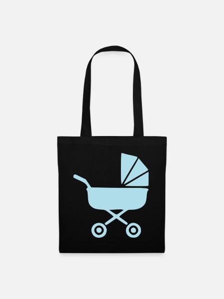 Blauer Kinderwagen Baby Geburt Geschenk  - Stoffbeutel - Schwarz