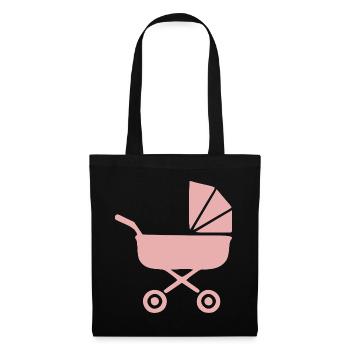 Rosa Kinderwagen Baby Geburt Mädchen Geschenk  - Stoffbeutel - Schwarz - Vorne