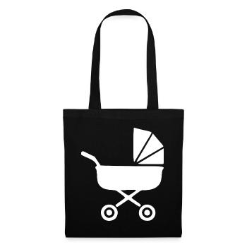 Weißer Kinderwagen Baby Geburt Junge Mädchen  - Stoffbeutel - Schwarz - Vorne