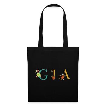 GIA Namenskunst mit gestickten Blumen - Stoffbeutel - Schwarz - Vorne