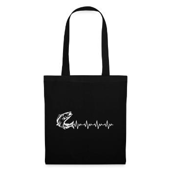 Fischer Angel Angler Geschenk EKG Herzschlag - Stoffbeutel - Schwarz - Vorne