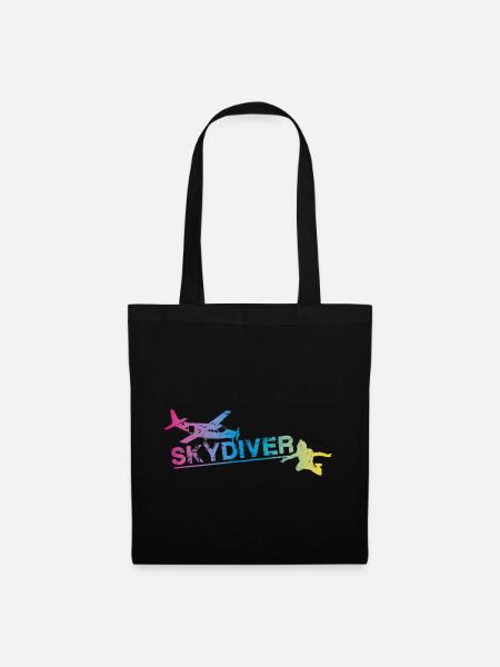 Skydiver Plane Fun Jump Bunt Fallschirmspringer - Stoffbeutel - Schwarz